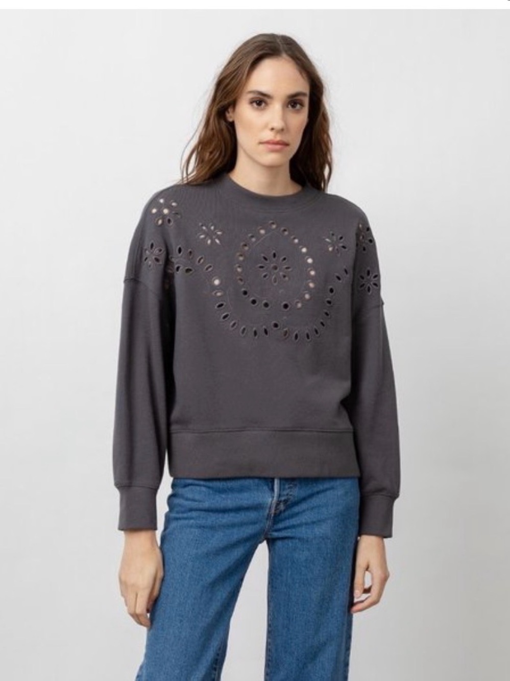 Rails Charcoal Crewneck Sweater with Eyelet Cutouts